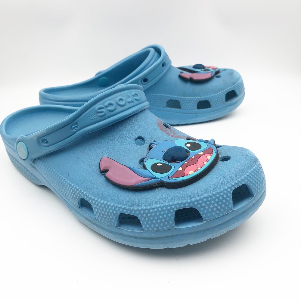 CROCS Light Blue Slip-On Clogs with Stitch